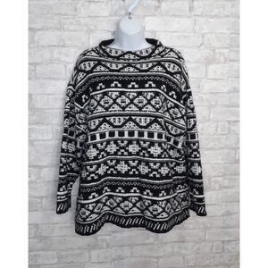 J. Jill Pullover Sweater Black & White Knit Heavyweight Soft Wool Blend Size PXL